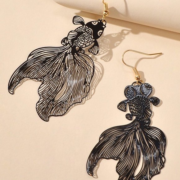 Off The Hook" Lightweight Dangle Fish Black Earrings - Picture 2 of 3